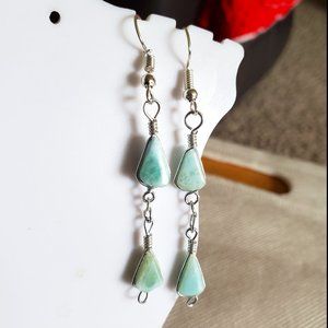 2" Silver Tone Hook Aragonite Teardrop Earrings